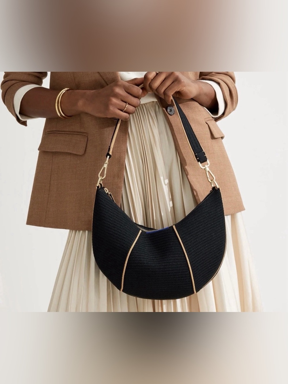 Rothy's The Crescent Bag Black/Brown with Detachable Strap, NEW WITH TAG - Picture 2 of 11